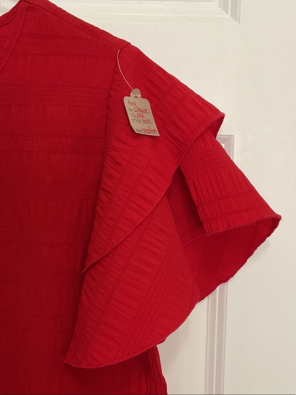 Velvet Red Ruffle Sleeve Tee - Picture 2 of 8